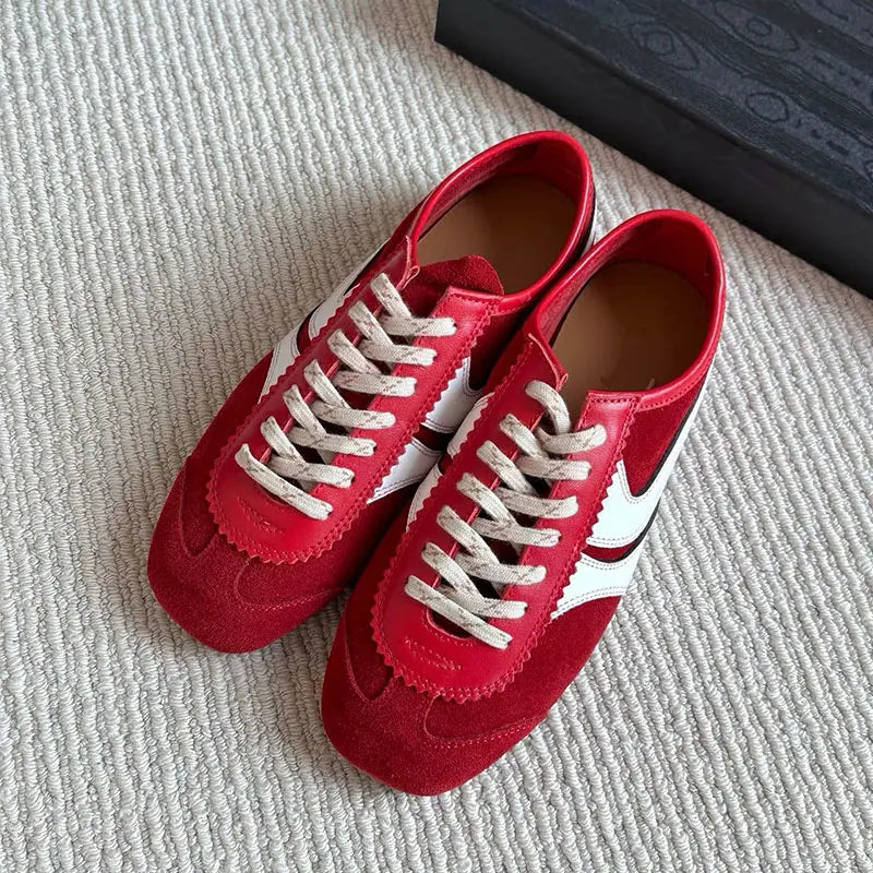 Women's Sports Shoes Genuine Leather 2025 Autumn Retro German Training Shoes High-Quality New Forrest Gump Women's Shoes Flat