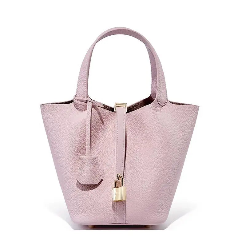 Ladies Handbag Female Bucket Bag Basket Shoulder Bag Travel BagLeather Bucket BagLarge Soft Leather Tote with Lock Daily