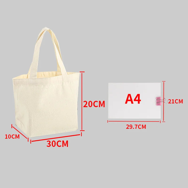 Reusable Large Capacity Canvas Shopping Bags Folding Eco-friendly Cotton Tote Bags DIY Shoulder Bag Grocery Handbag Beige White