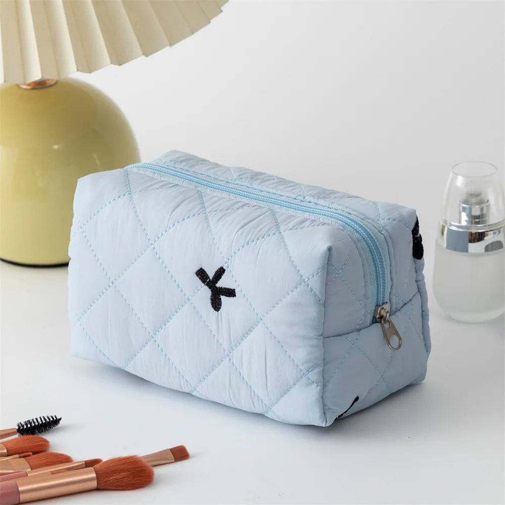 Ladies' Bow Makeup Bag for Women Embroidered Bowknot Travel Cosmetic Bags Large Capacity Handheld Makeup Toiletry Storage Bag