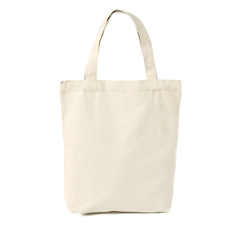 Reusable Large Capacity Canvas Shopping Bags Folding Eco-friendly Cotton Tote Bags DIY Shoulder Bag Grocery Handbag Beige White