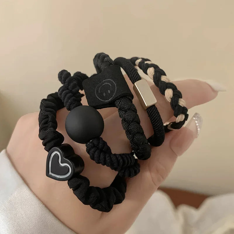 5pcs/Bag Women High Elastic Seamless Hair Rope Durable Bowknot Headbands No Crease Ponytail Holder Rubber Band Hair Accessories