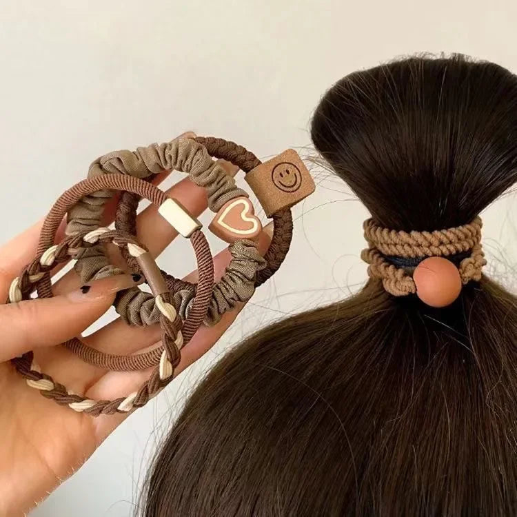 5pcs/Bag Women High Elastic Seamless Hair Rope Durable Bowknot Headbands No Crease Ponytail Holder Rubber Band Hair Accessories