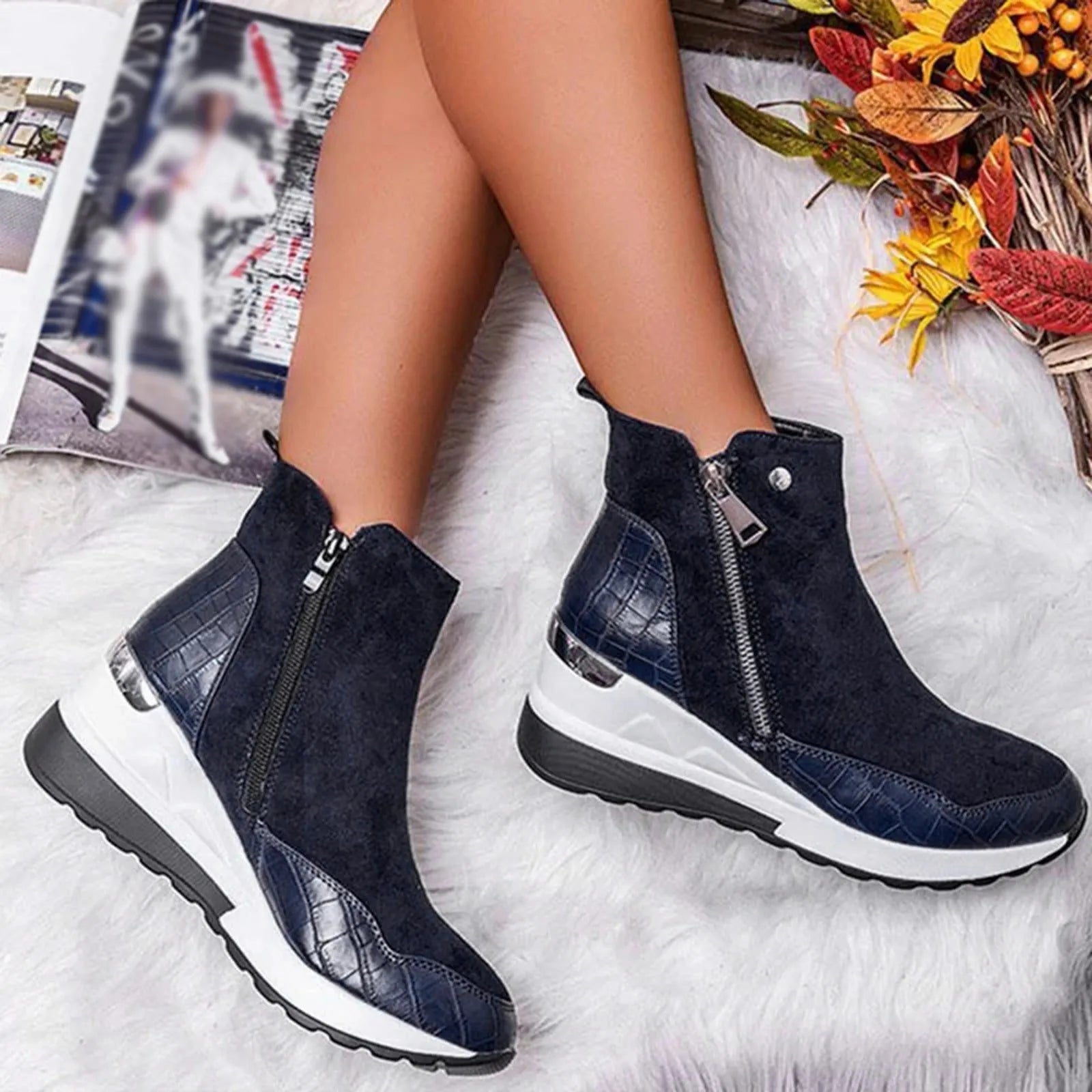 Women Ankle Boots Flat Women Shoes Thick Bottom Wedge Heel Casual Ankle Boots Fashionable Botas Femininas Frete GráTis PromoçõEs