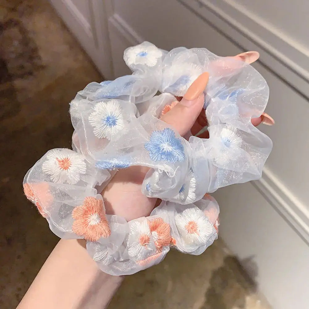 Hair Band Fashion Elastic Embroidery Hair Accessories Gauze Hair Tie Hair Rope Scrunchie Rubber Band