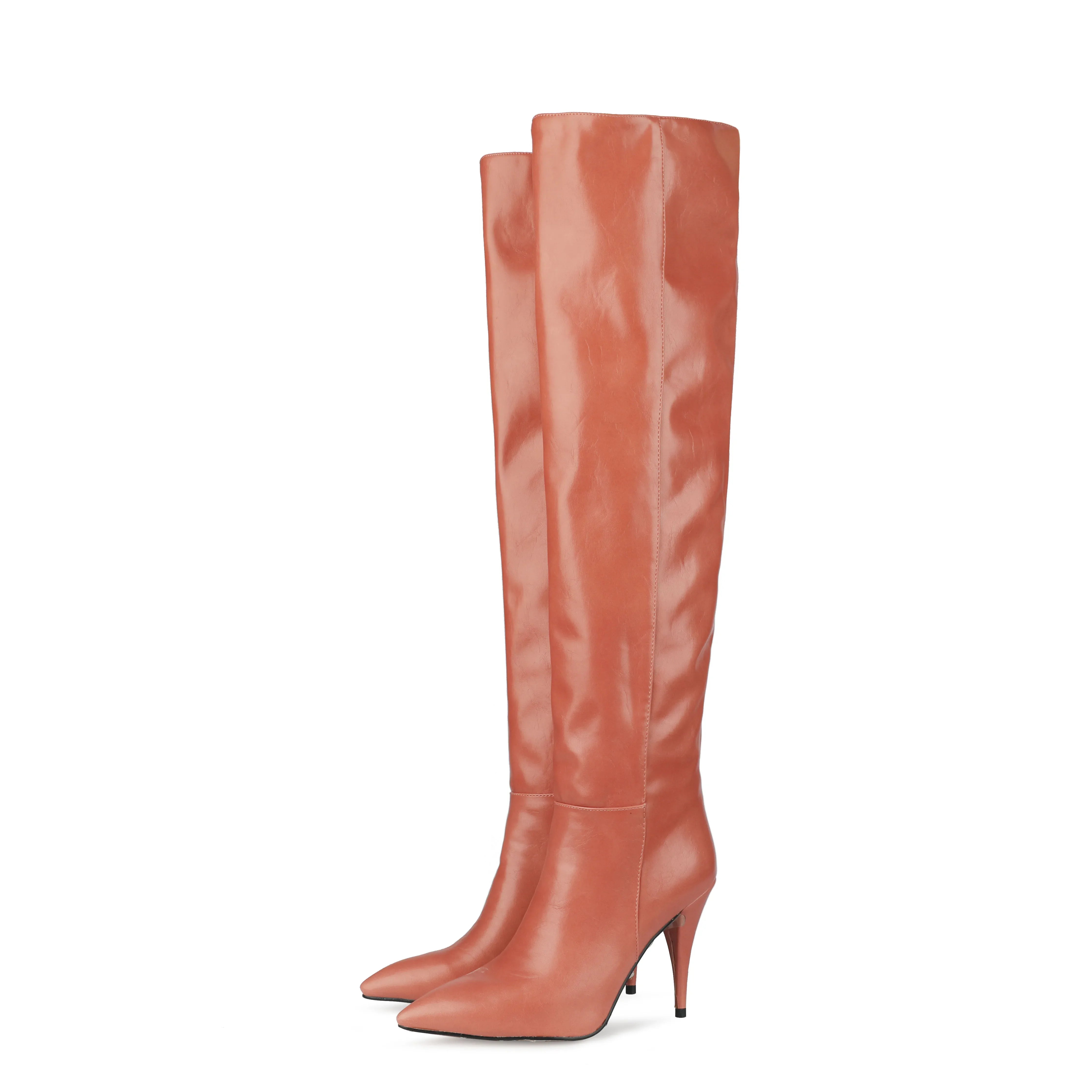 2024 Women's Pleated Solid-Tone Pointed-Toe Slim Stiletto Knee-High Boots - Plus Size FW Fashion-Forward Chic Footwear