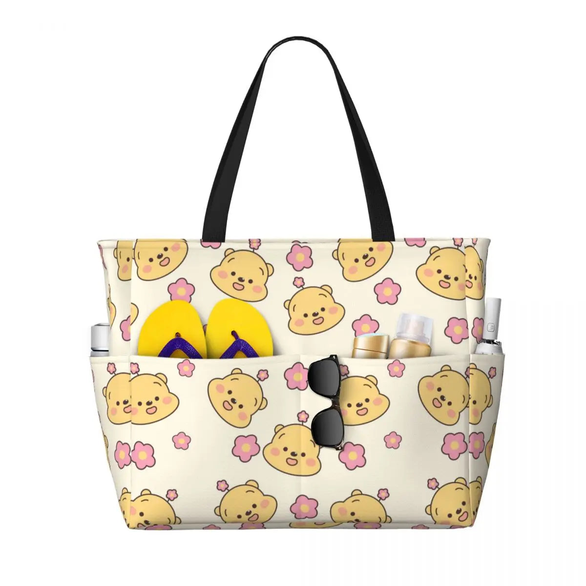 Fashion Winnie The Pooh Women Tote Bag for Travel Large Cute Bear Print Weekender Bags for Holiday
