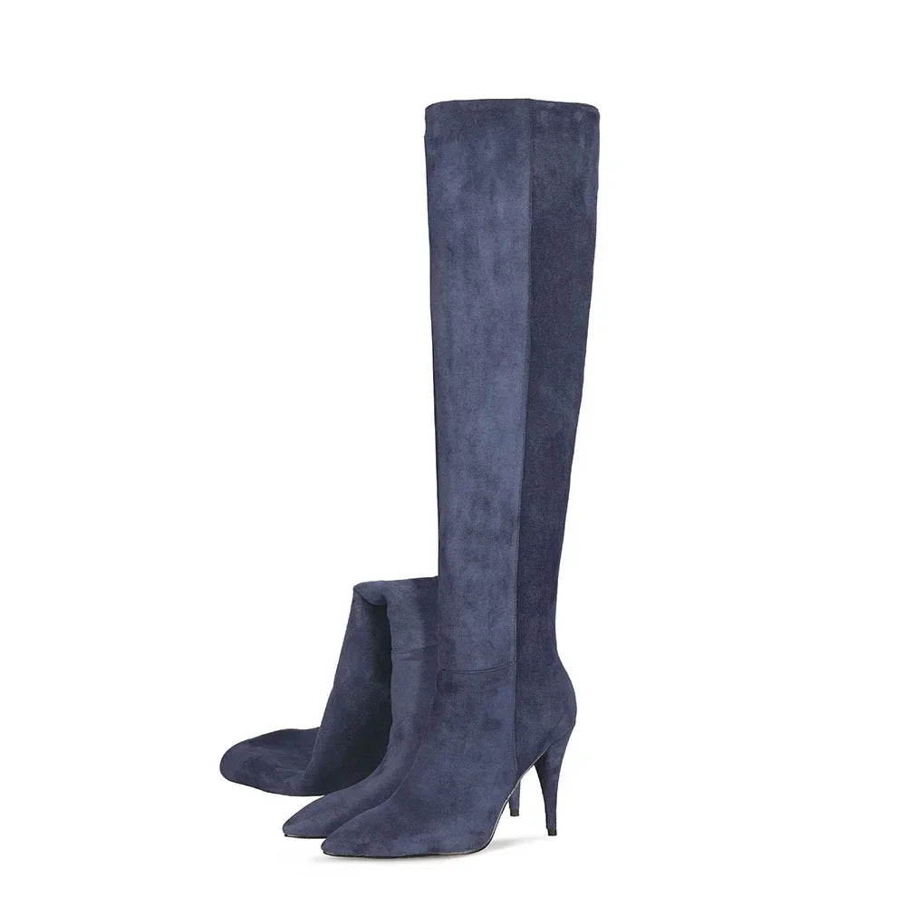 2024 Women's Pleated Solid-Tone Pointed-Toe Slim Stiletto Knee-High Boots - Plus Size FW Fashion-Forward Chic Footwear