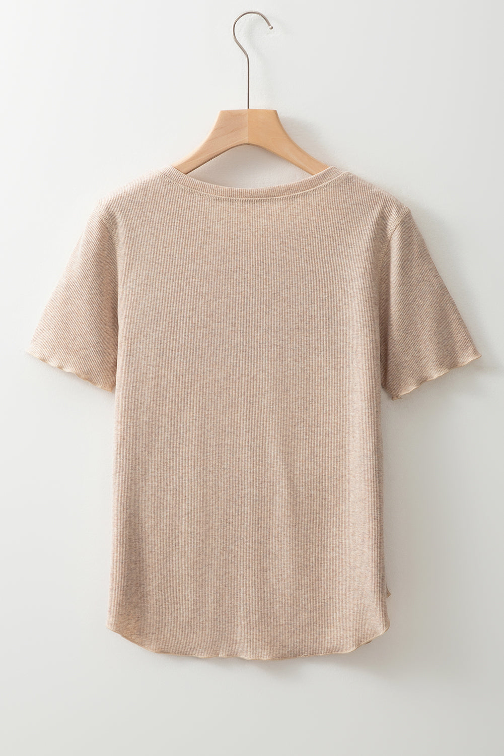 Oatmeal Short Sleeve Half Button Ribbed Top