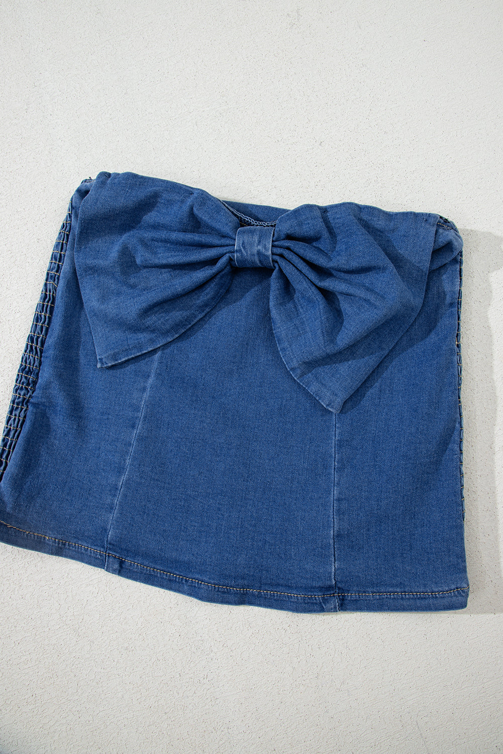Sail Blue Vintage Bow Front Smocked Back Denim Tube Top