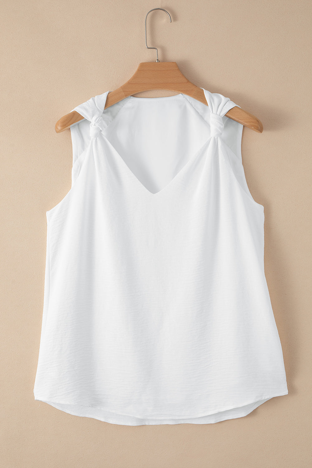 White V Neck Casual Knotted Shoulder Sleeveless Shirt