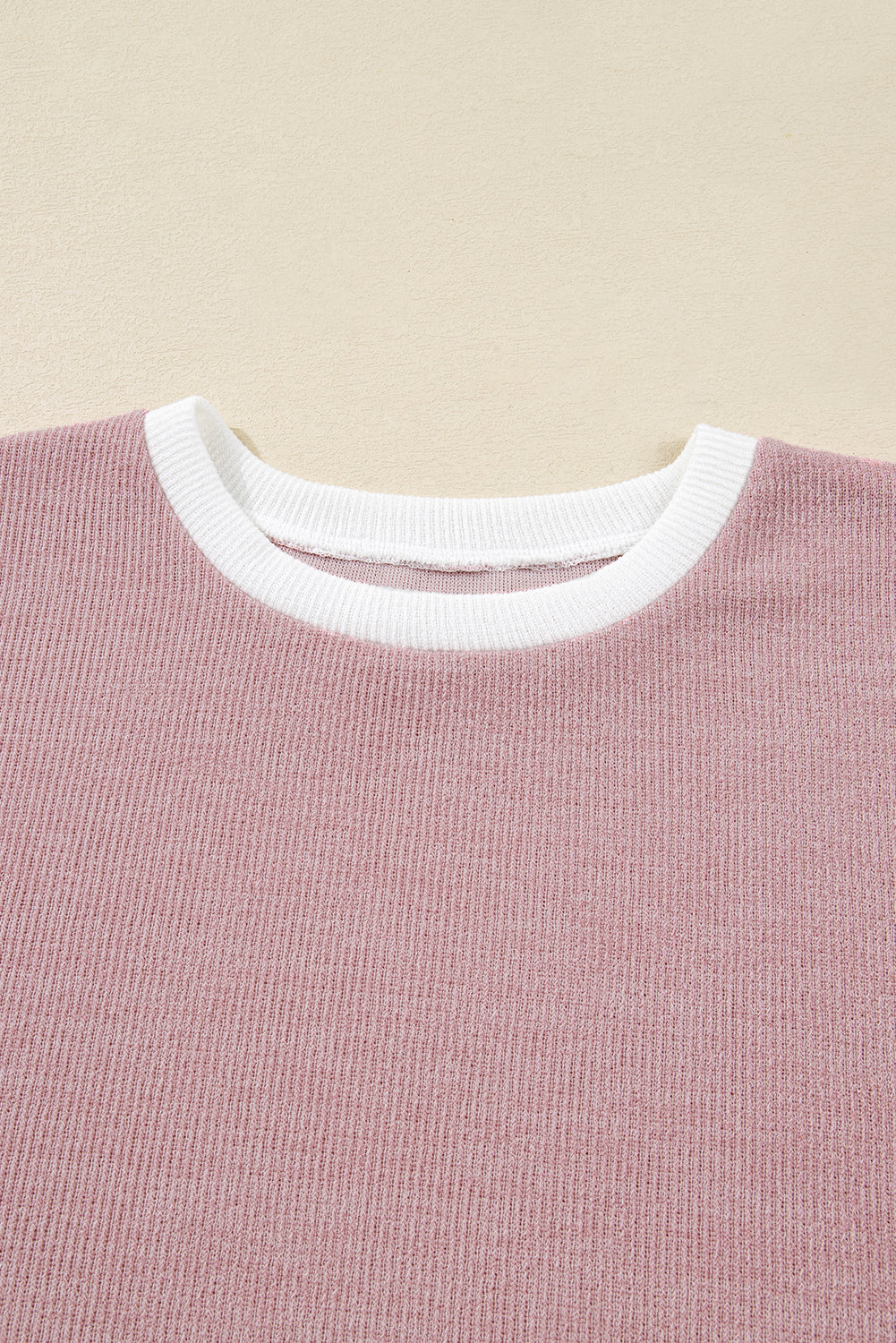 Light Pink Contrast Trim Knitted Drop Shoulder Plus Size Top