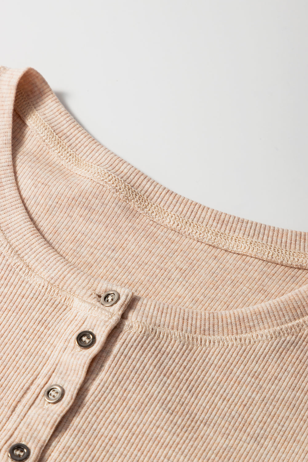 Oatmeal Short Sleeve Half Button Ribbed Top