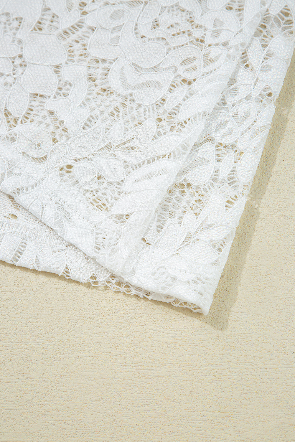 White Lace Crochet Bell Sleeve Mock Neck Blouse