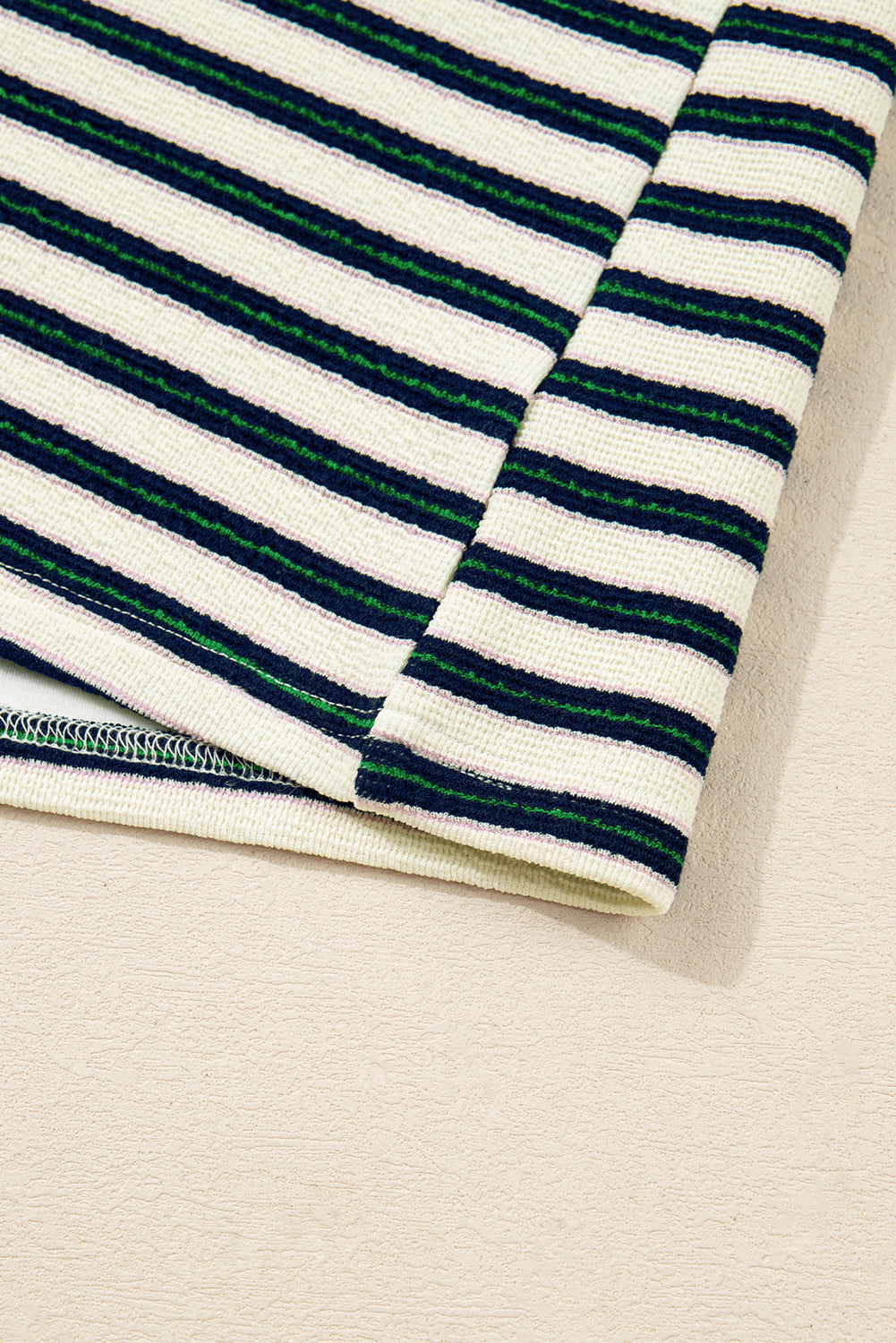 Navy Blue Pop of Color Zipper V Neck Striped Long Sleeve Top