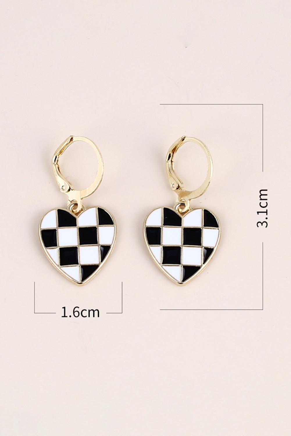 Black Checkered Heart Shaped Hoop Dangle Earrings