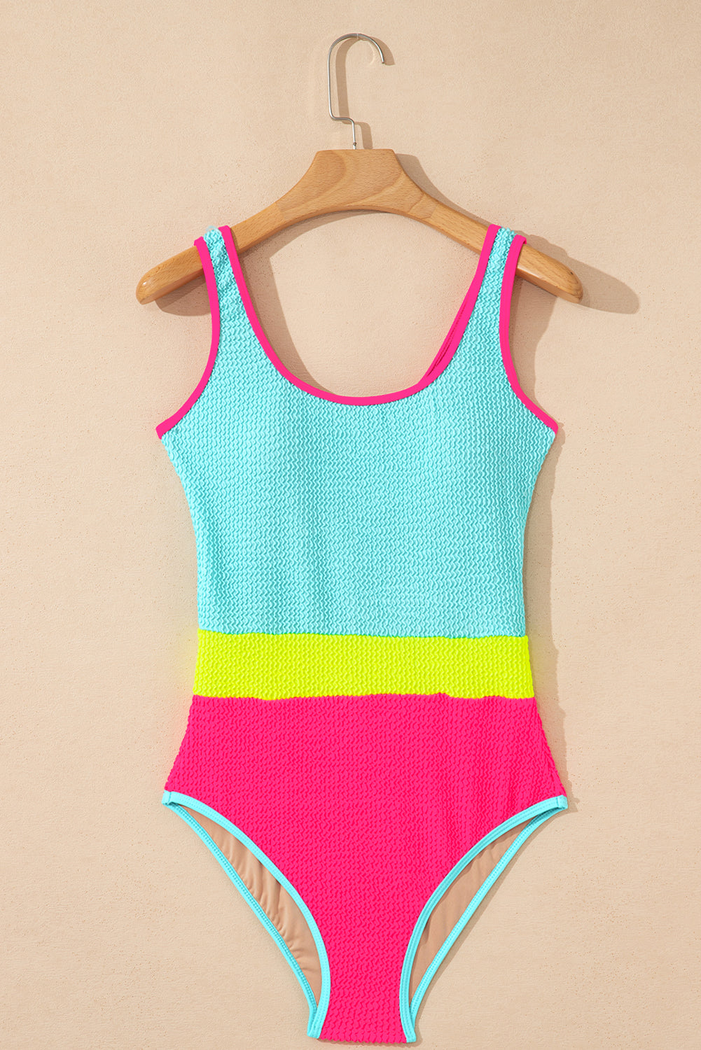 Iceland Blue Textured Colorblock One Piece Swimsuit