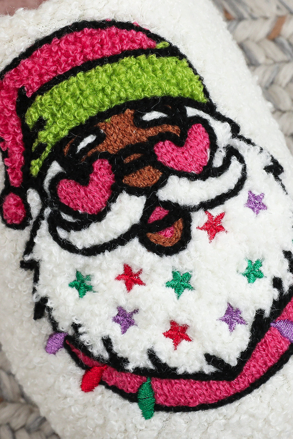 White Starry Santa Claus Pattern Christmas Plush Slippers
