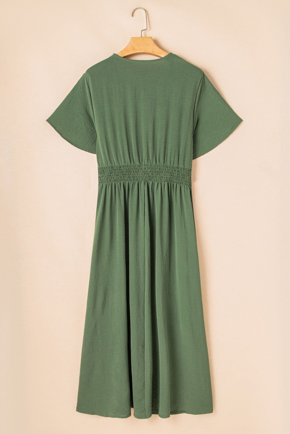 Green Surplice Neckline Smocked High Waist Plus Size Maxi Dress