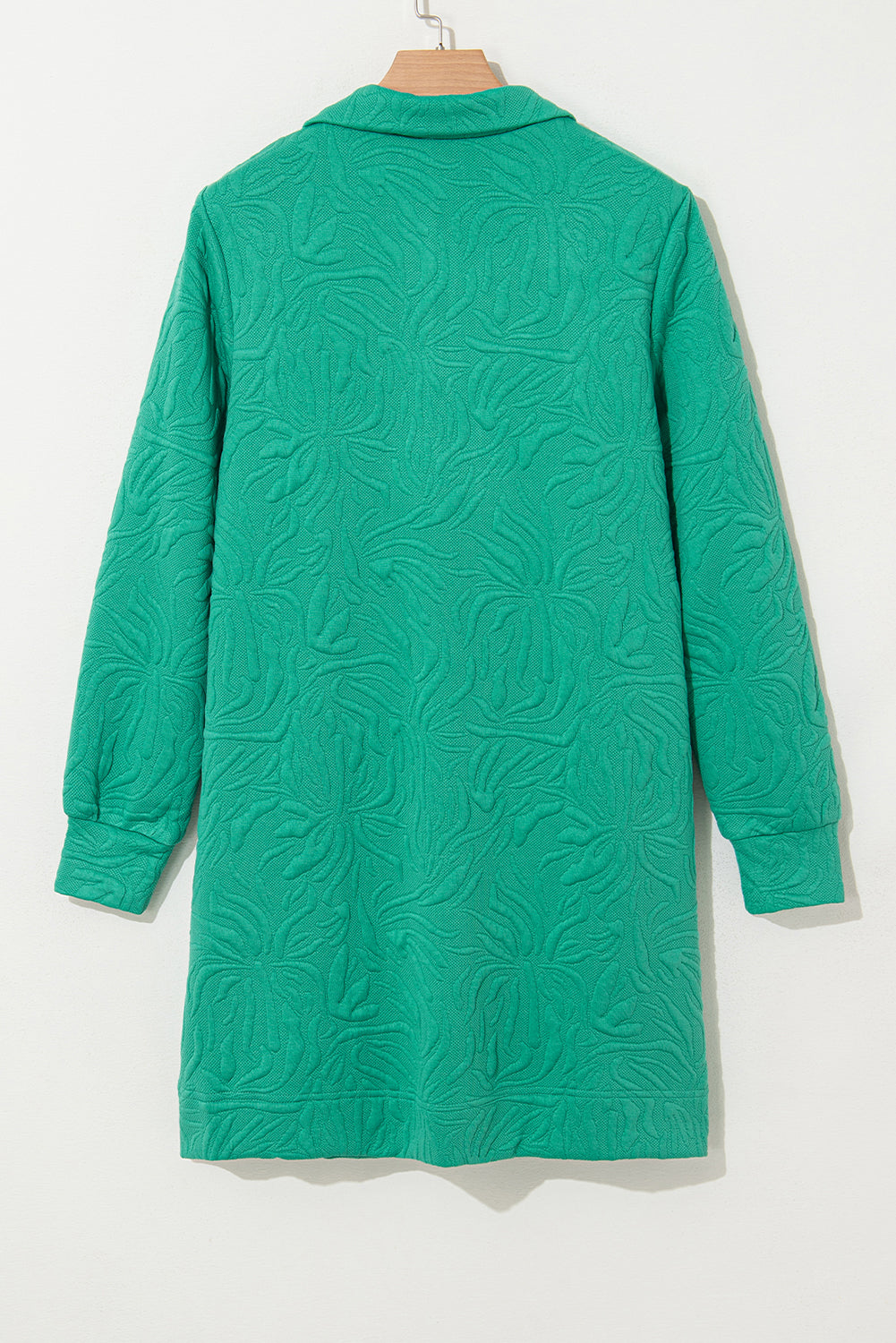 Sea Green Jacquard Textured Quarter Zipper Pop of Color Neckline Dress