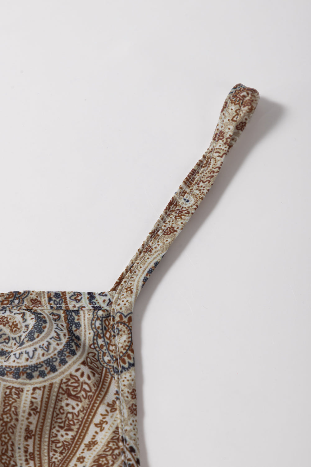 Khaki Paisley Print Spaghetti Strap V Neck Smocked Cami Top