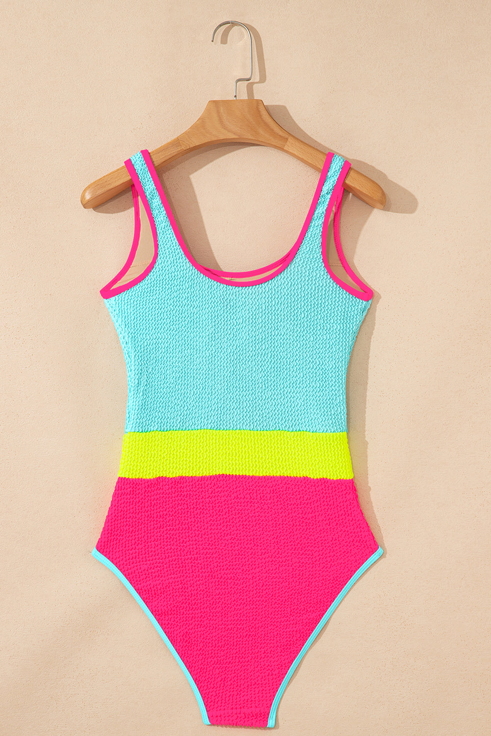 Iceland Blue Textured Colorblock One Piece Swimsuit