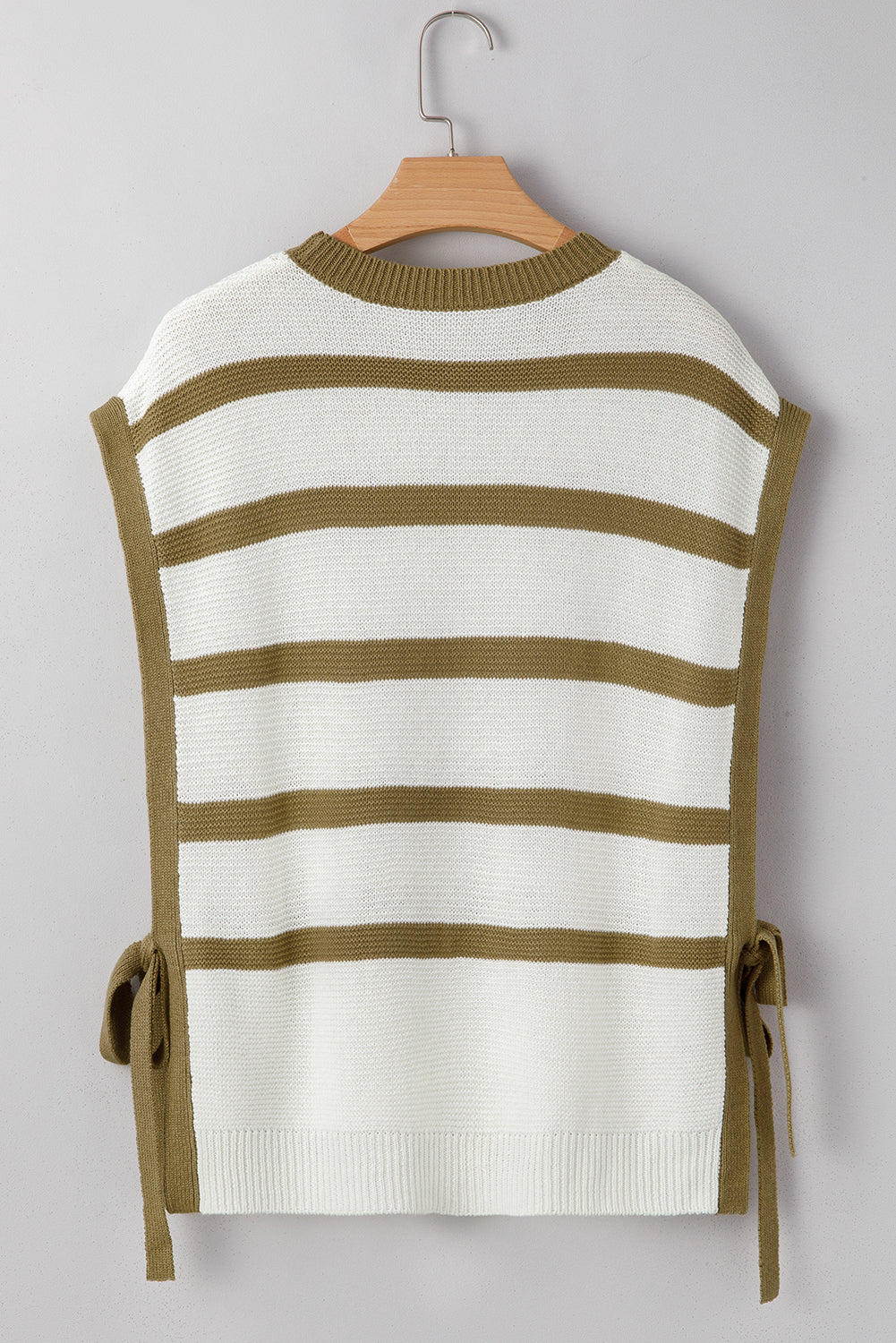 Khaki Stripe Side Tie Loose Knitted Top